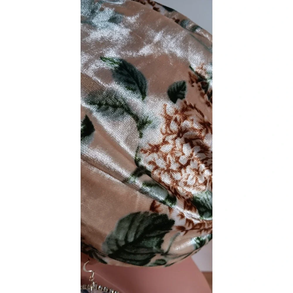 Brown Floral Velvet Front Twist Modest Bohemian Headpiece Hijab Cap Turban